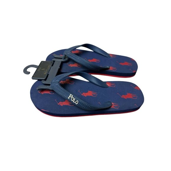 KIDS RALPH LAUREN POLO "WHITLEBURY" PONY FLIP FLOP Boys Size 1 Junior - Picture 1 of 13